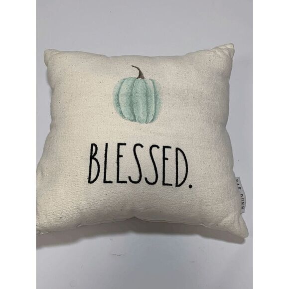Rae Dunn Blessed Spellout Thanksgiving Decorative Accent Throw Pillow 12X12 - Picture 1 of 4